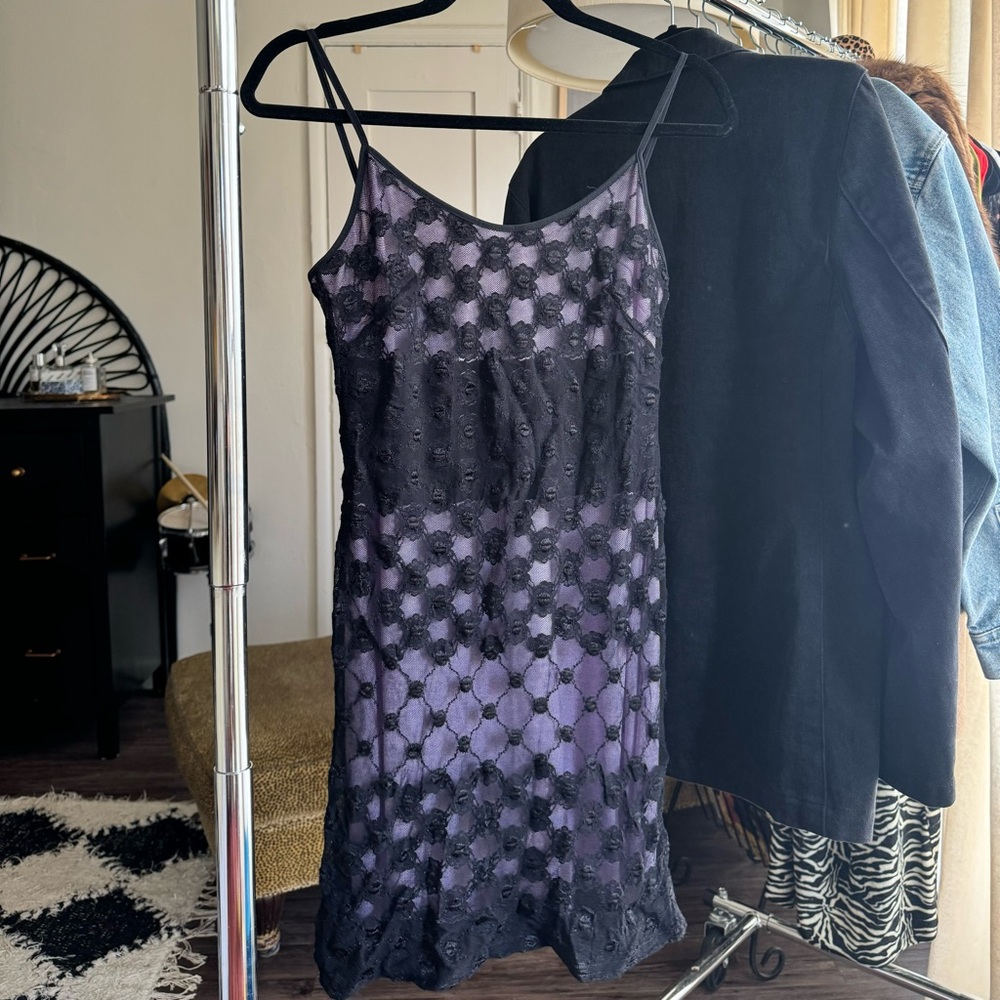 Black and Purple Lace Patterned Dress